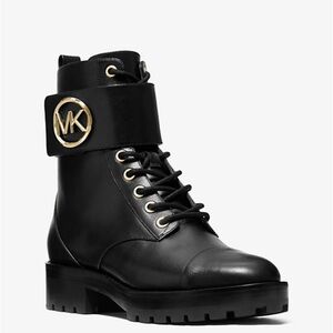 Michael Kors Tatum Vegan Leather Combat Black Boots Size 9